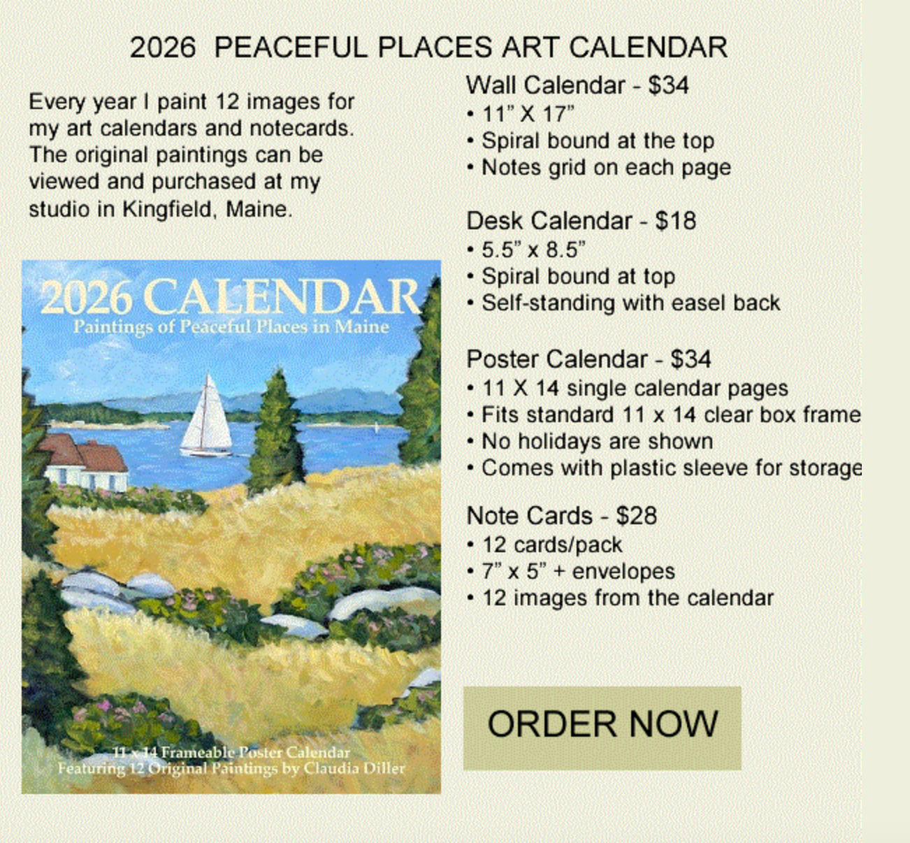 Claudia Diller Wall, Desk and Poster Calendar