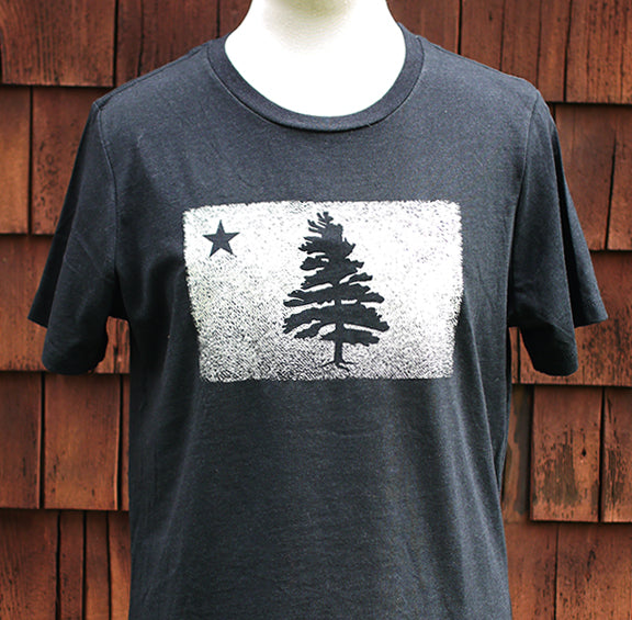 1901 Maine Flag Distressed Womens Cut Black T-Shirt - SALE!